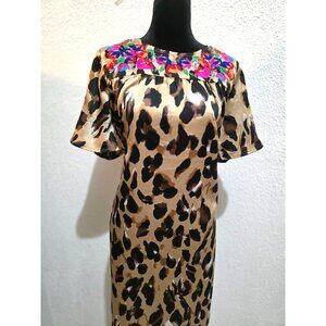 See And Be Seen brand Leopard Print Dress Floral Embroidery Size S